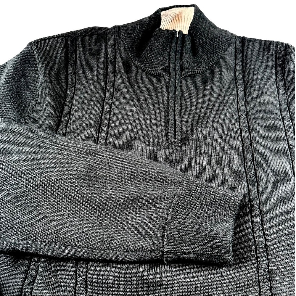 Kartel Mens XL 46 Wool Blend Golf Windbreaker Sweater Black 1/4 Zip 1989
